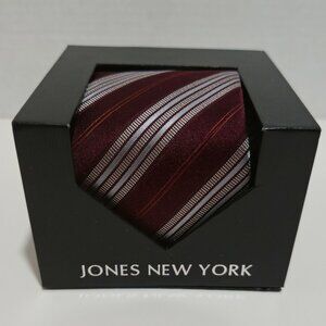 Jones New York Silk Tie | NIB NWT | Burgundy/Silver Pattern
